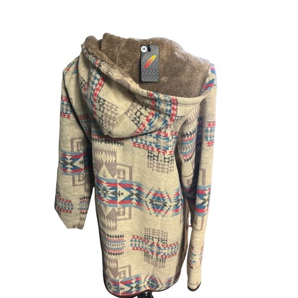NWT MEDIUM SHERPA OPEN CLOSURE COAT WESTERN HOODIE - Picture 3 of 8